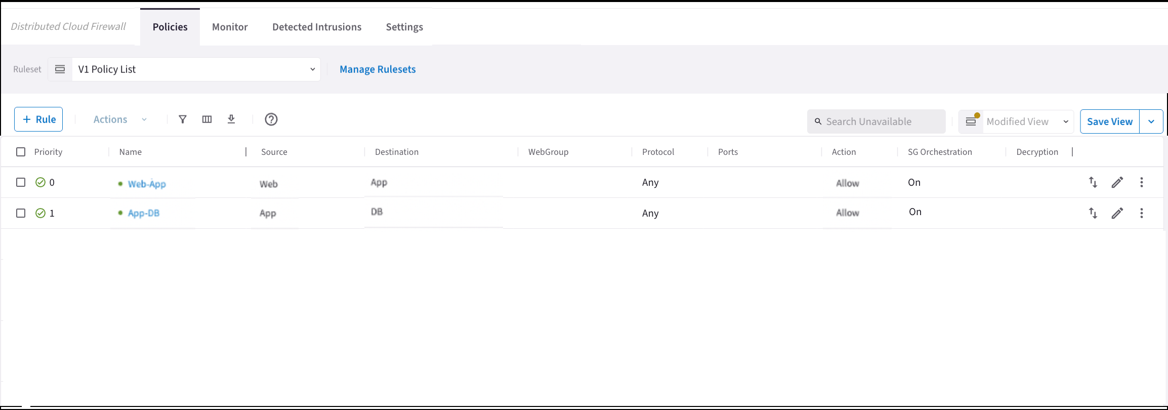 AWS Distributed Cloud Firewall policies for Web, App, and Database SmartGroups