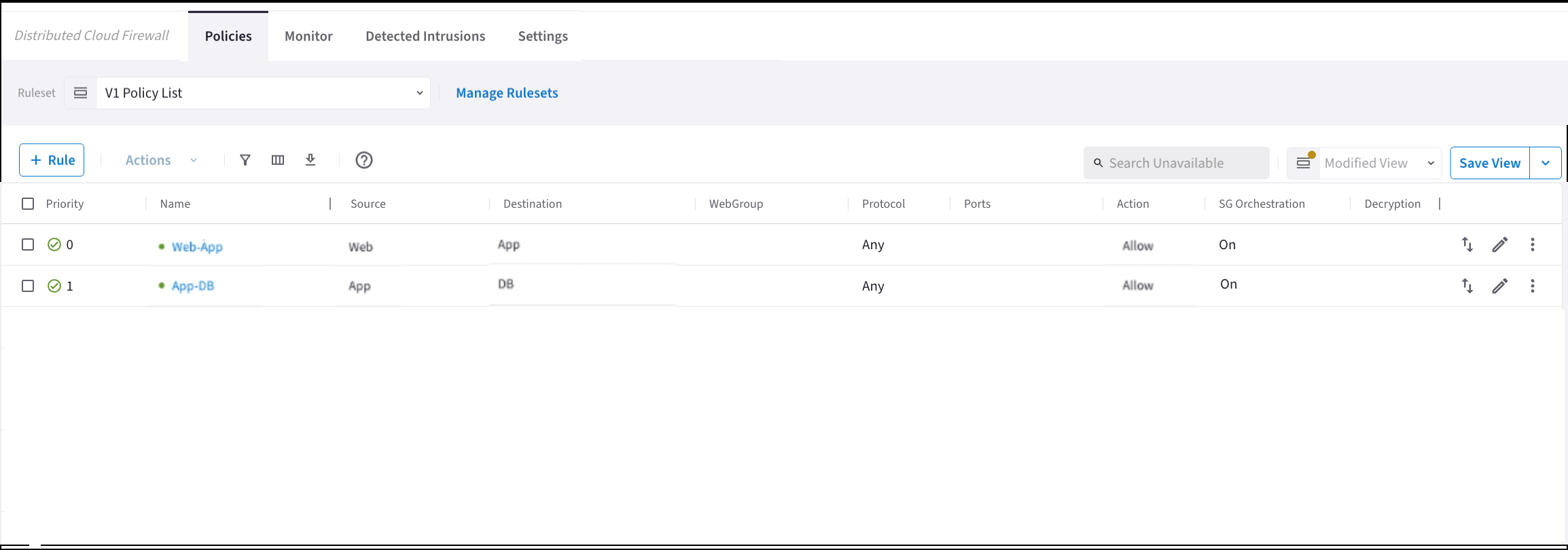 AWS Distributed Cloud Firewall policies for Web, App, and Database SmartGroups