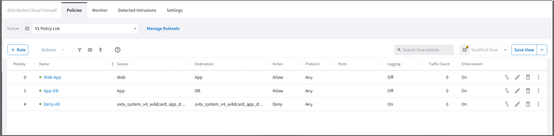 Azure Distributed Cloud Firewall policies for Web, App, and Database SmartGroups