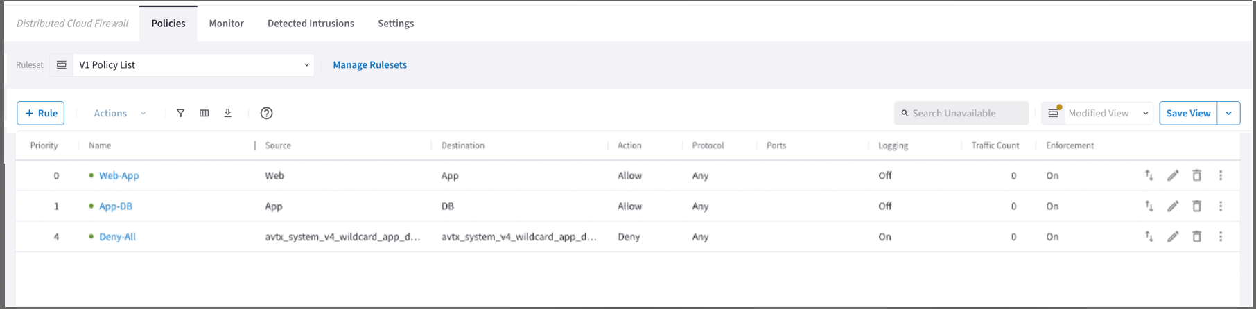 Azure Distributed Cloud Firewall policies for Web, App, and Database SmartGroups