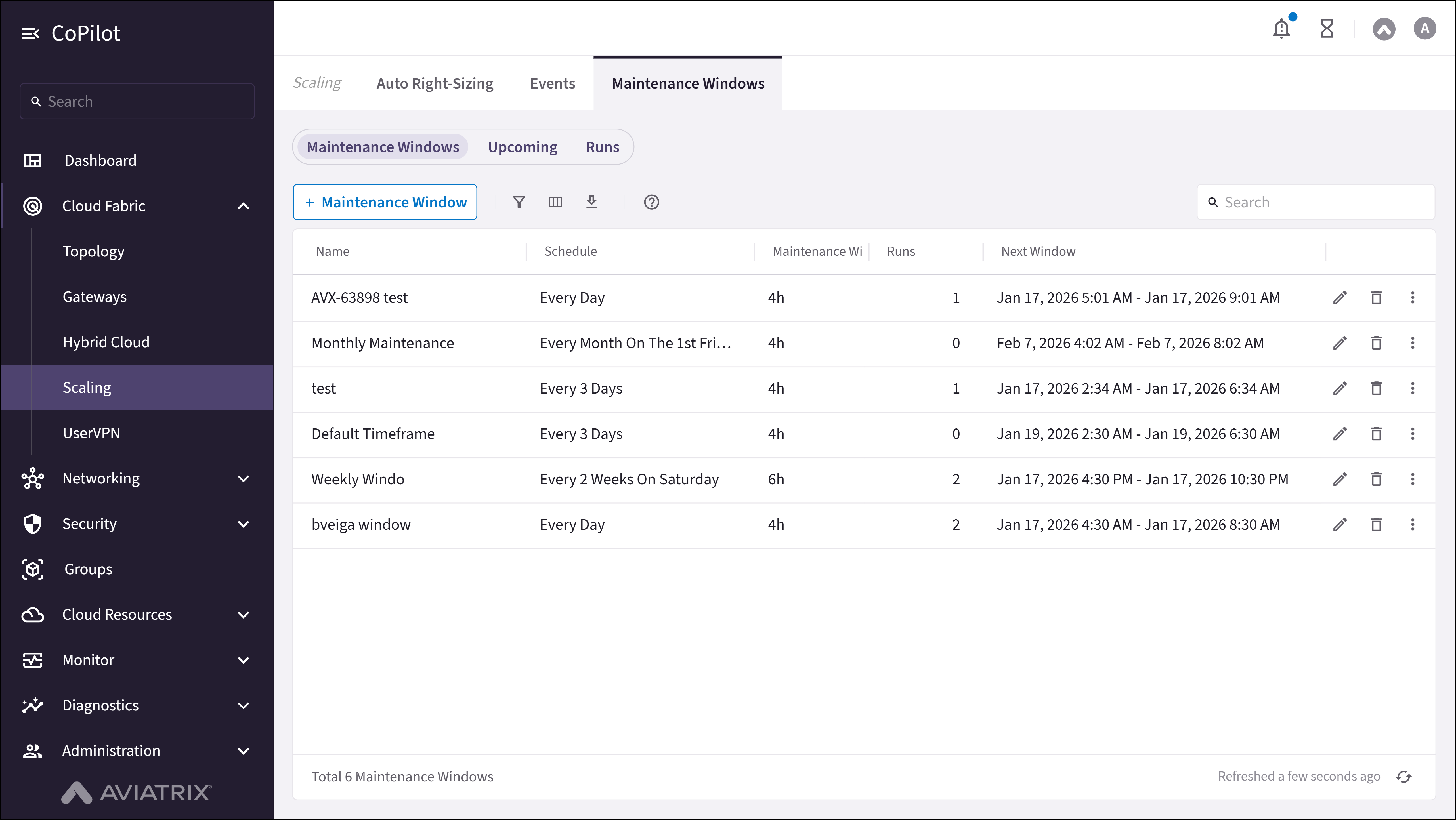 Scaling: Maintenance Windows