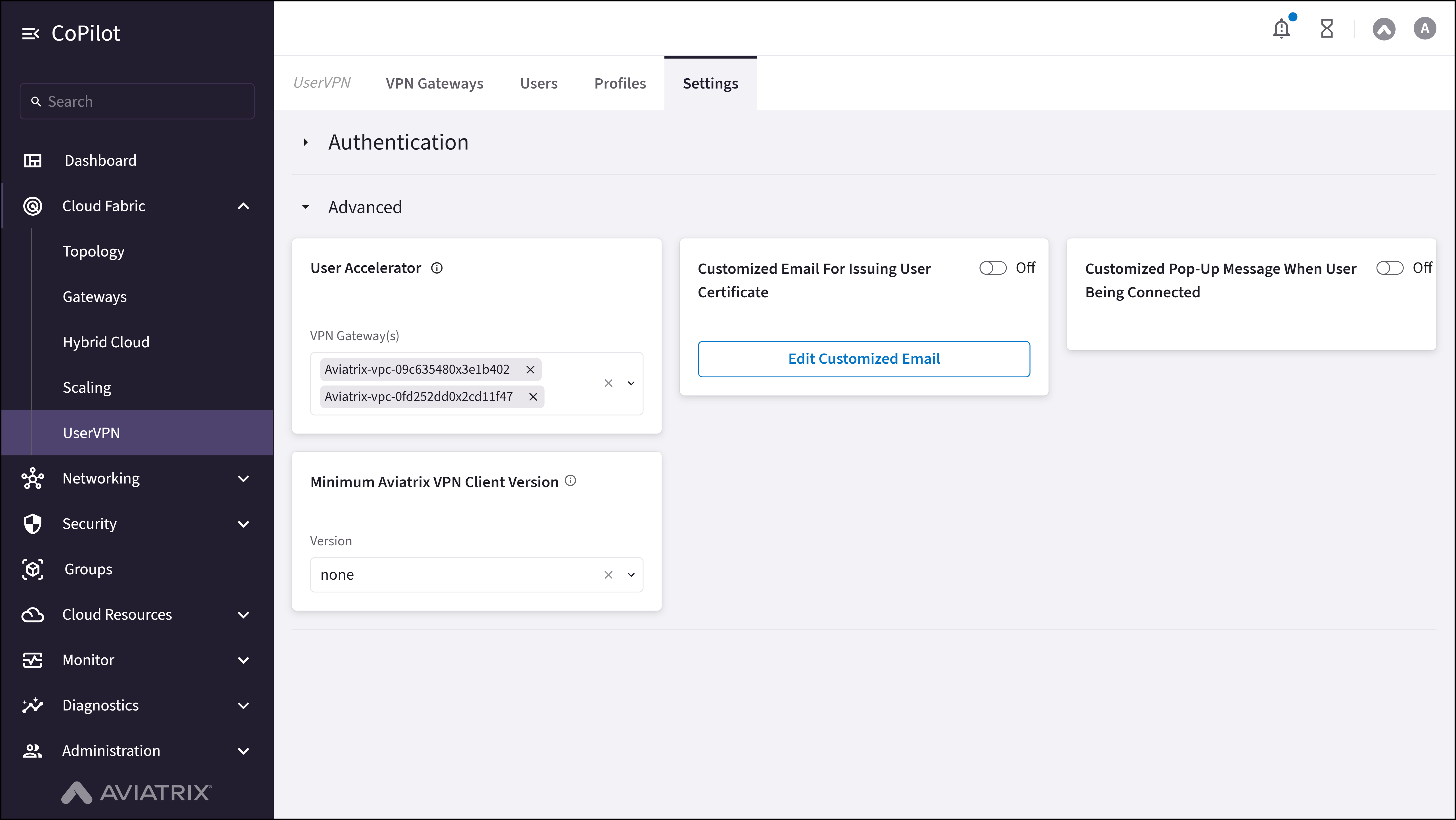 UserVPN: Advanced Settings