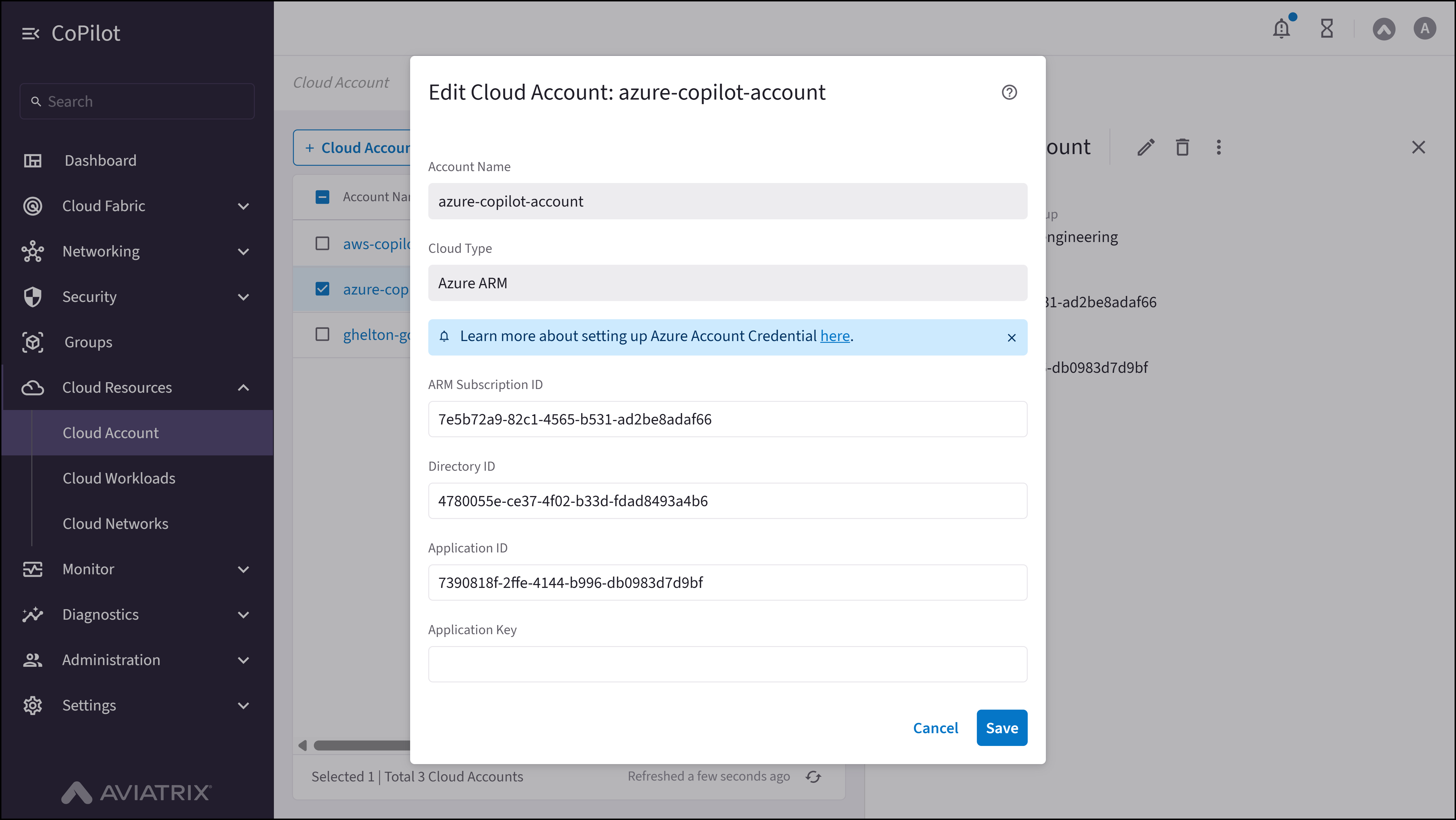 Cloud Account: Edit Cloud Account
