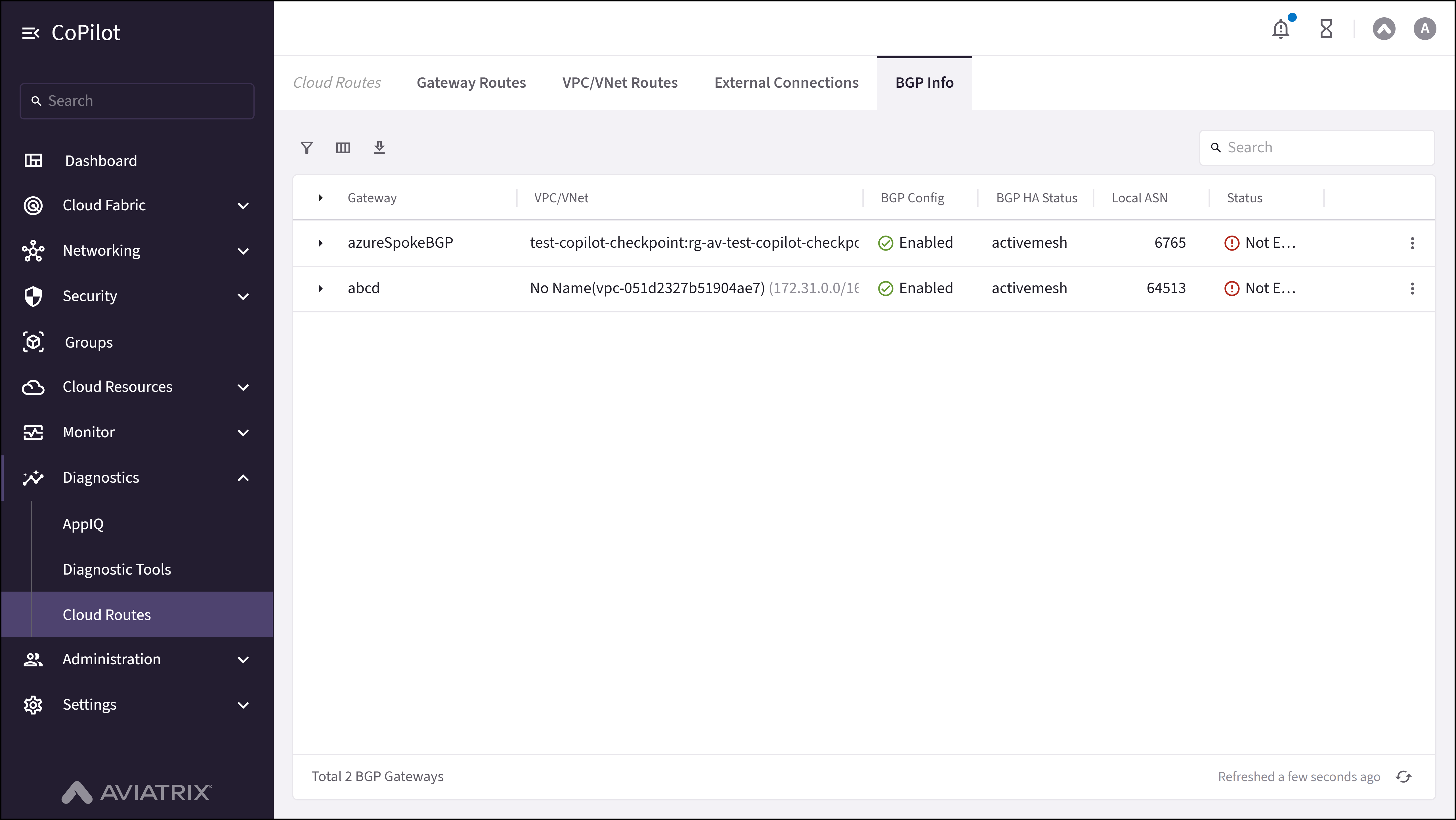 Cloud Routes: BGP Info