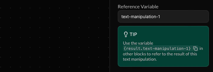 Screenshot of reference variable settings