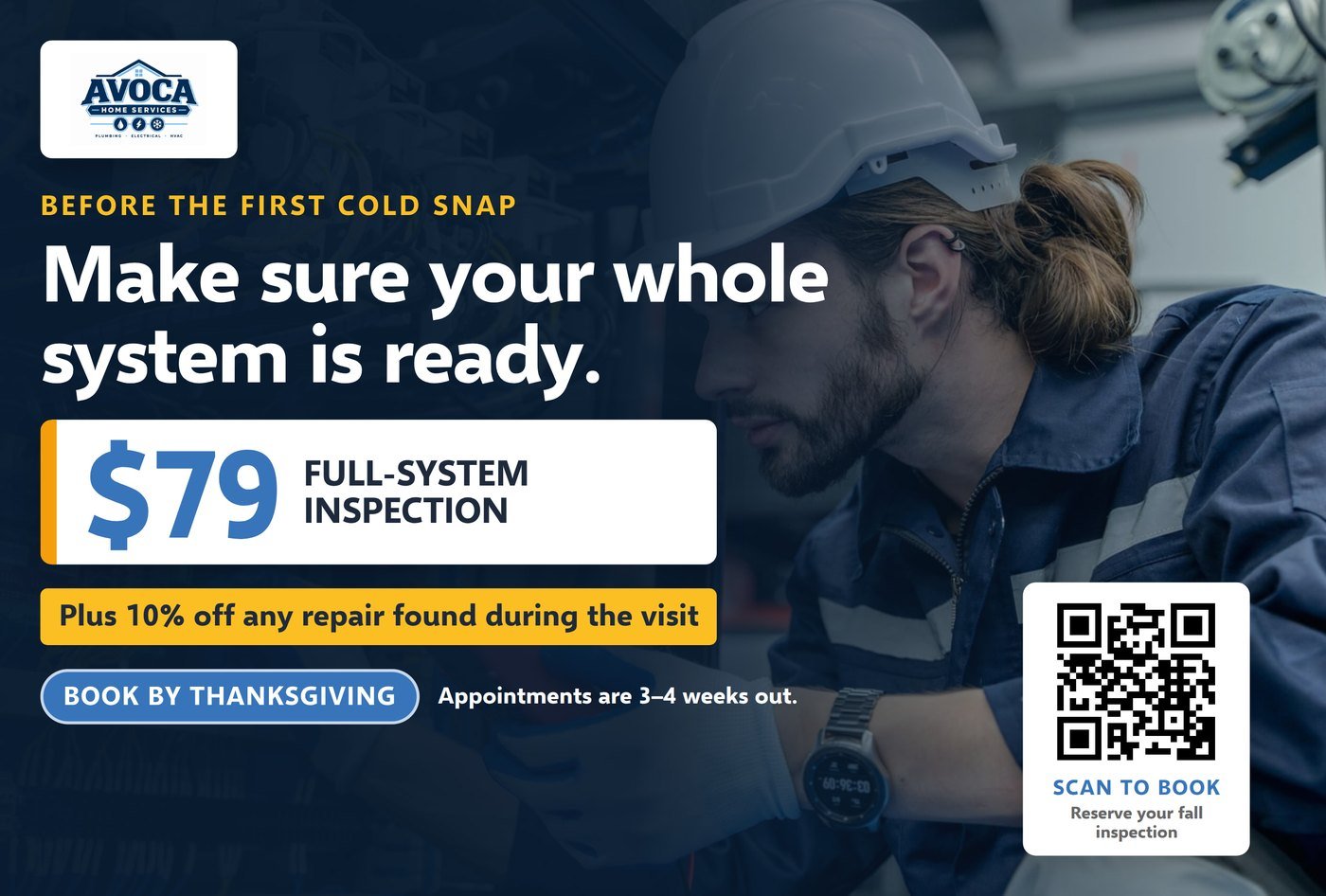 Front of a seasonal tune-up mailer with the inspection price and deadline in large type
