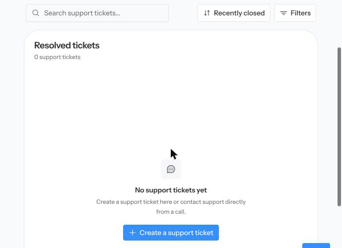 The Resolved tab on the Support page