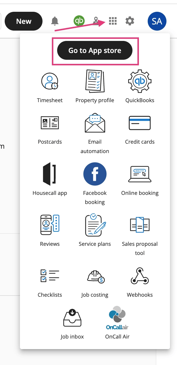 Housecall Pro app menu with Go to App store highlighted