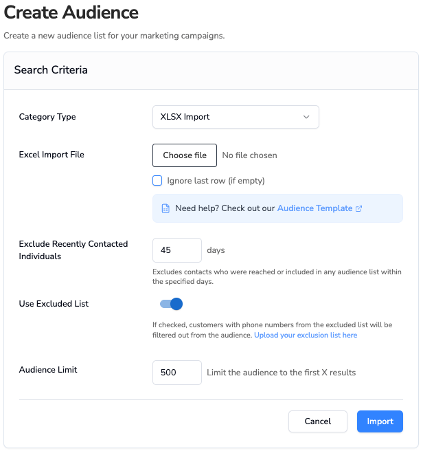 Create Audience with an XLSX import