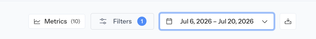 Coach Overview date range, filter, metric, and export controls