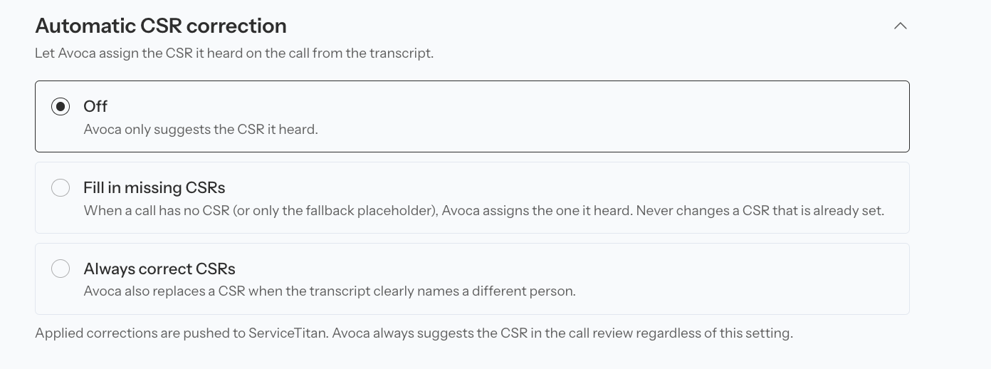 Coach CSR reclassification behavior settings