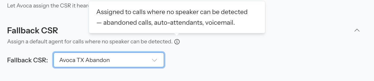 Coach fallback CSR setting for calls without a detected speaker
