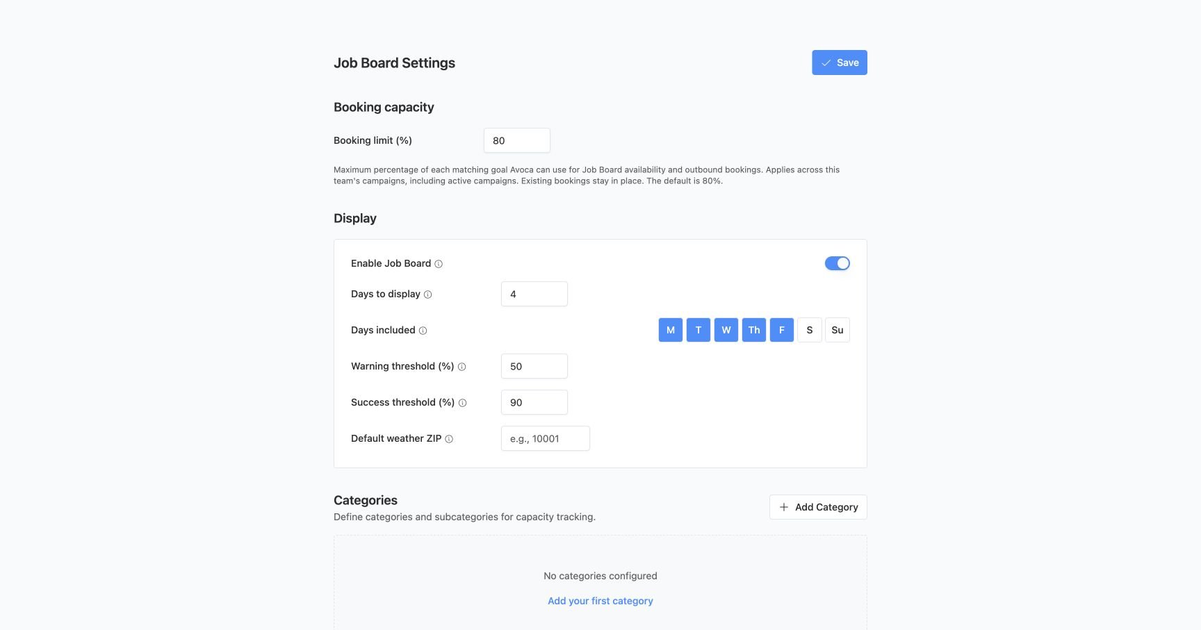 Optional booking capacity control in Job Board settings