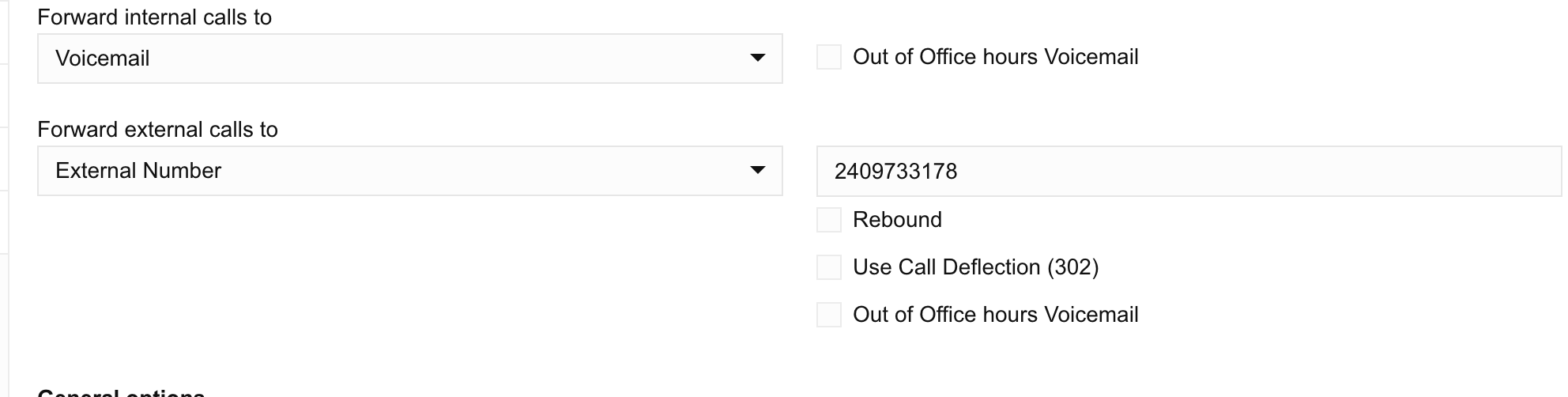 3CX external number forwarding field