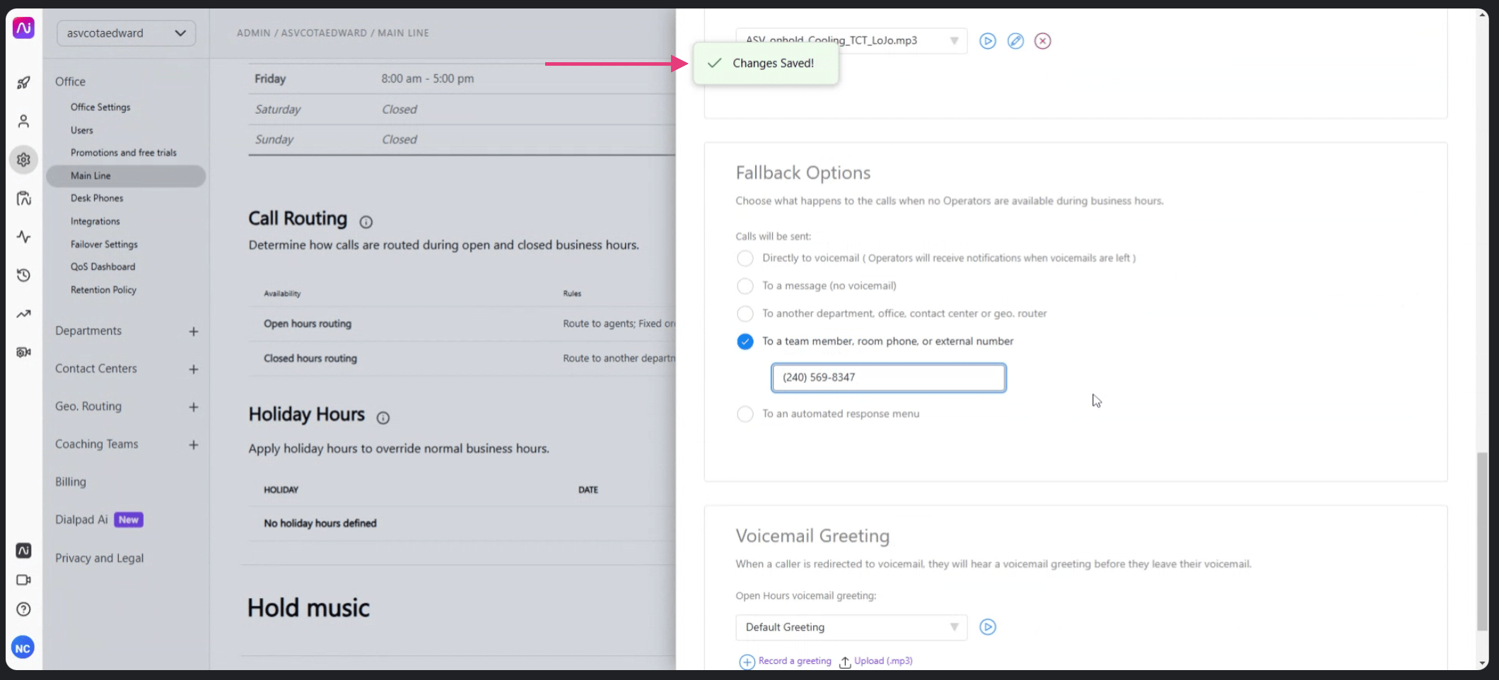 Dialpad Changes Saved confirmation