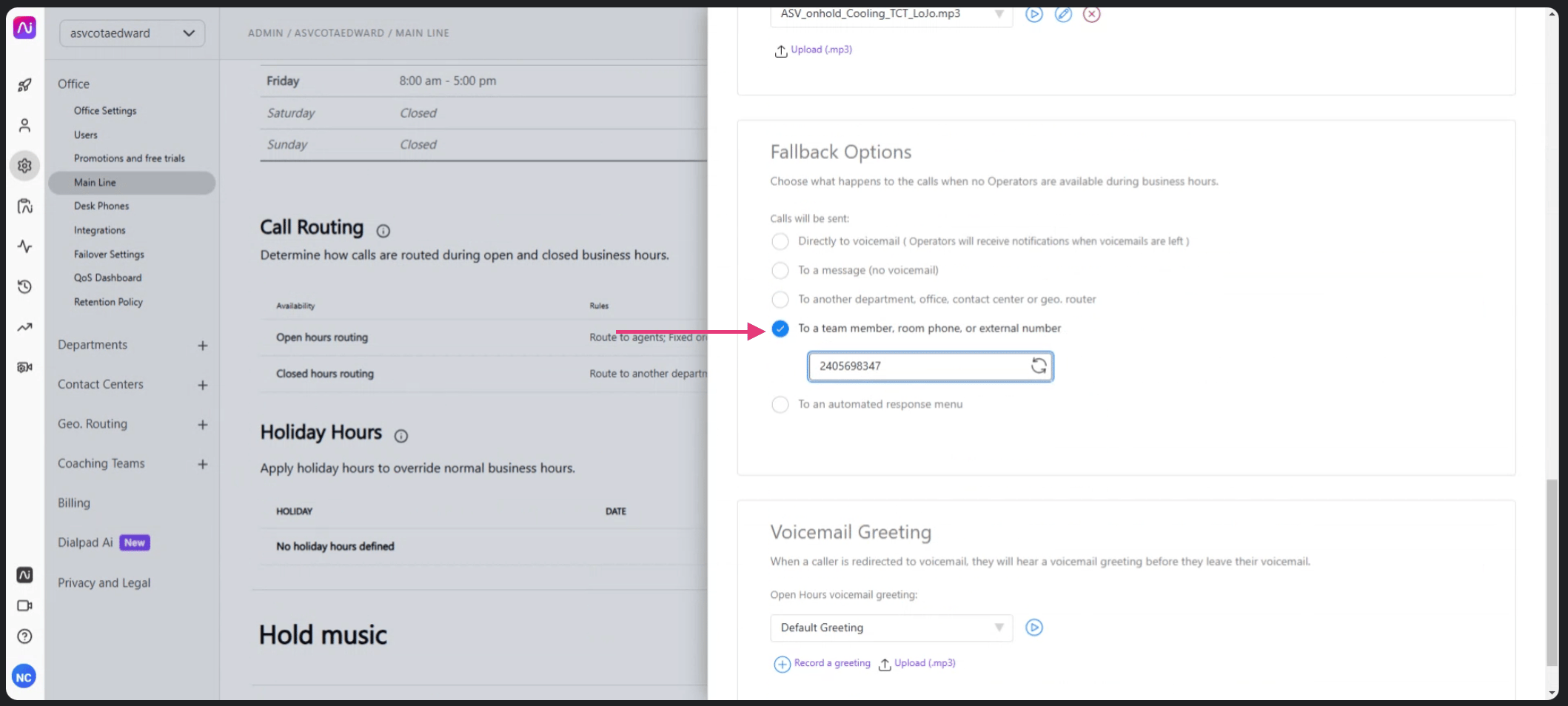 Adding the Avoca number as an external fallback number