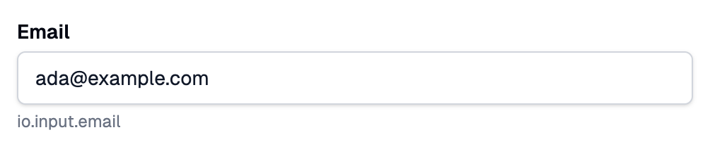An Email field filled with ada@example.com, with help text under it