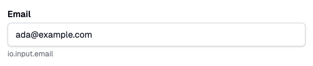 An Email field filled with ada@example.com, with help text under it