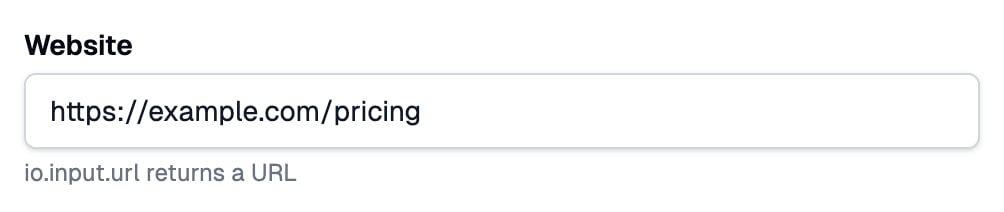 A Website field filled with https://example.com/pricing, with help text under it