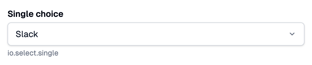 A Single choice drop-down with Slack chosen, with help text under it