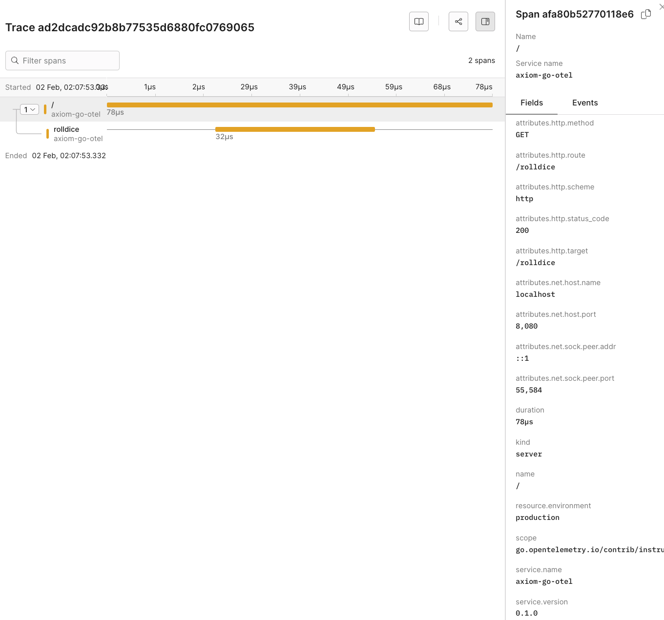 Observing the Telemetry Data in Axiom image