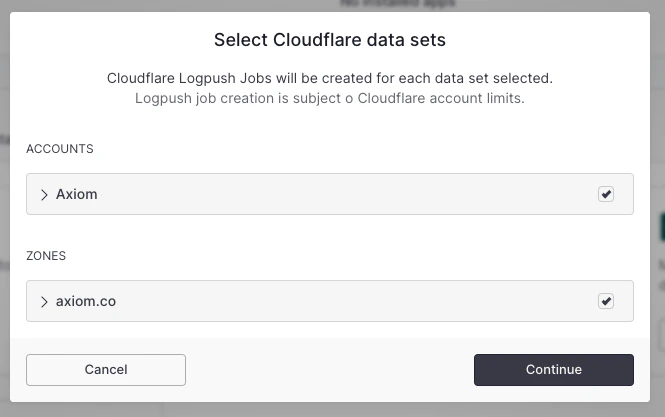 Install CloudFlare Logpush App