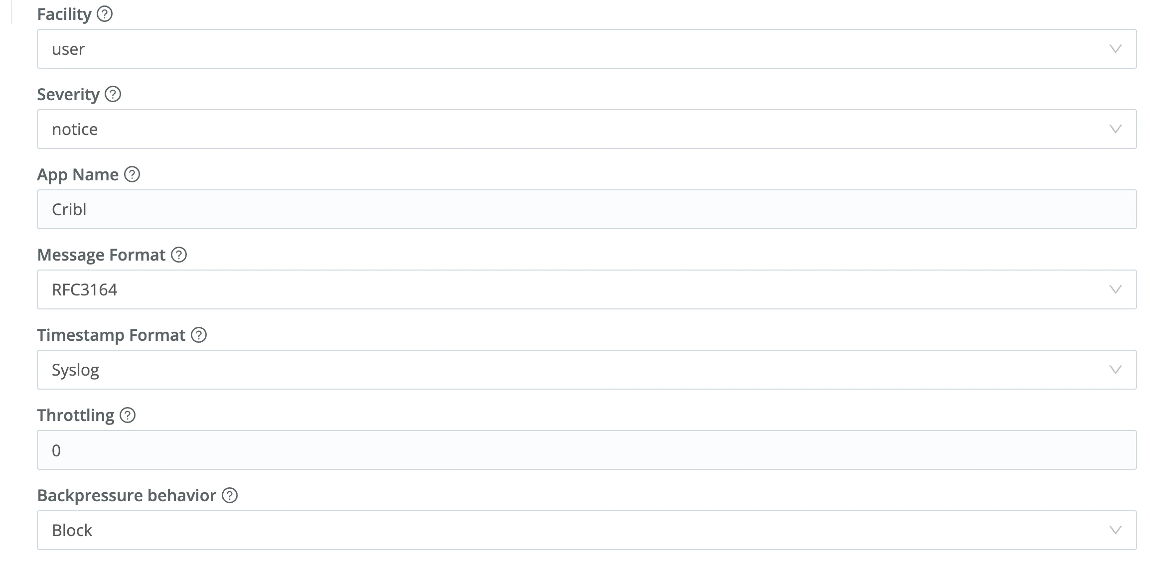 Configure the Syslog message