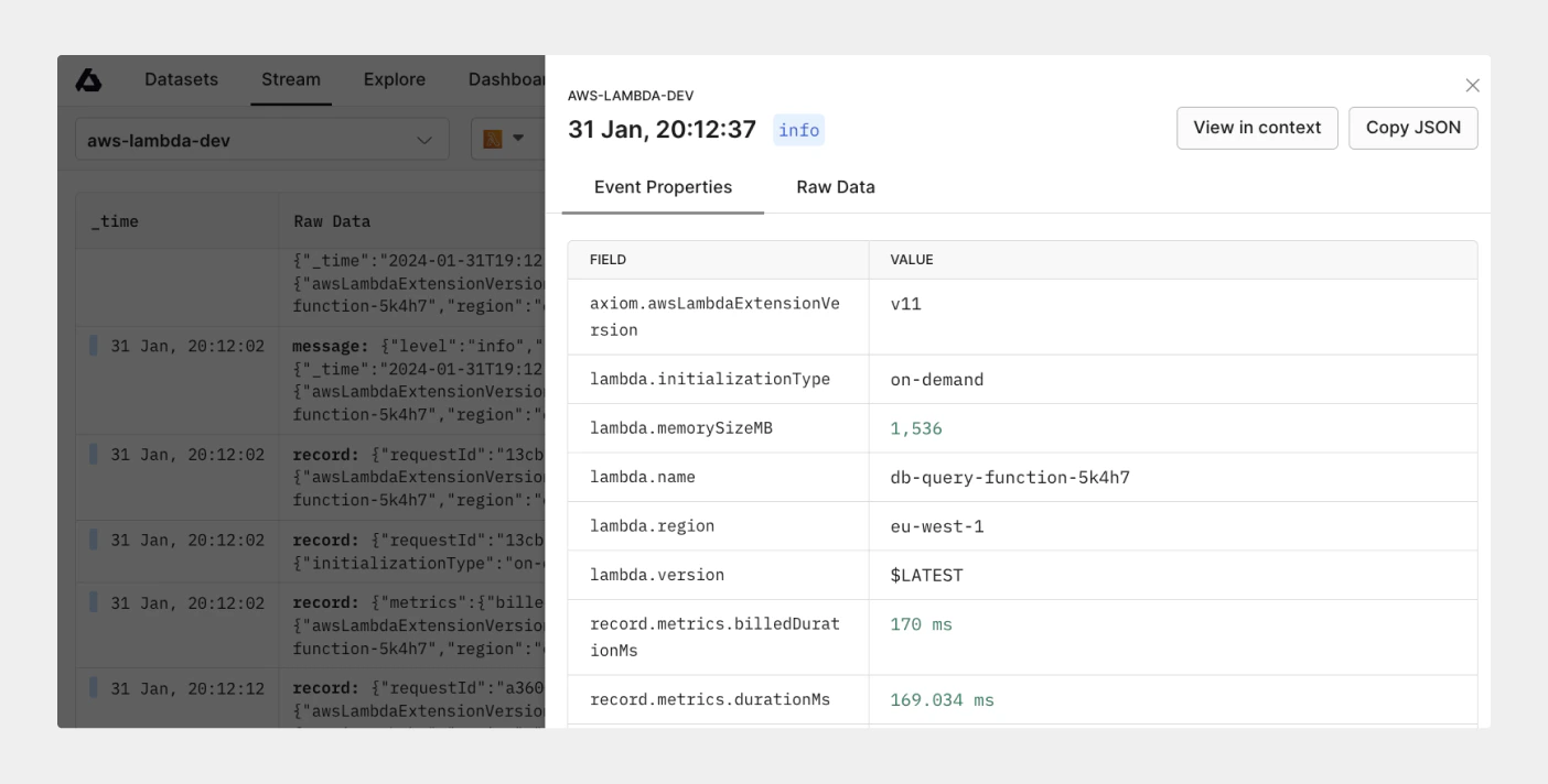 Monitor Lambda functions and usage in Axiom