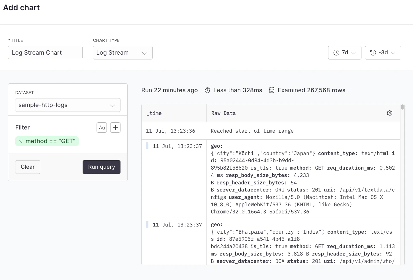 Log stream example with Builder
