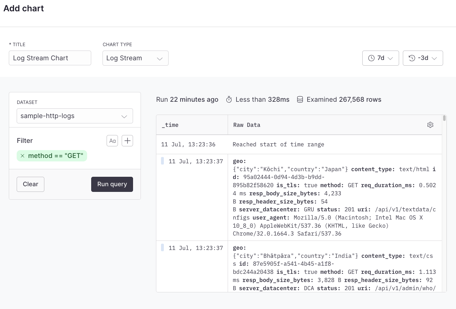 Log stream example with Builder