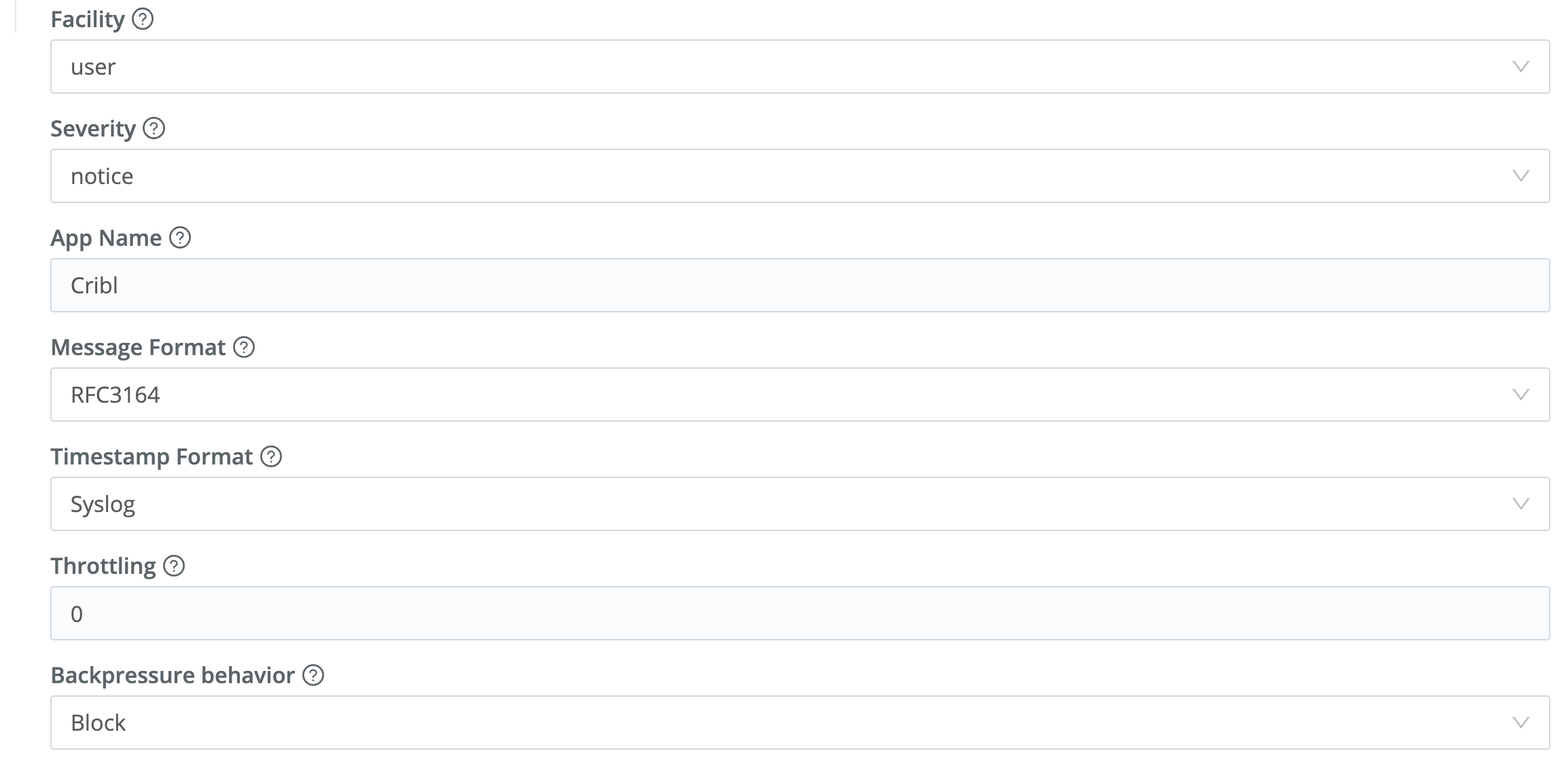 Configure the Syslog message