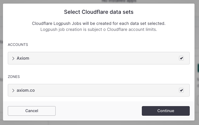 Install CloudFlare Logpush App
