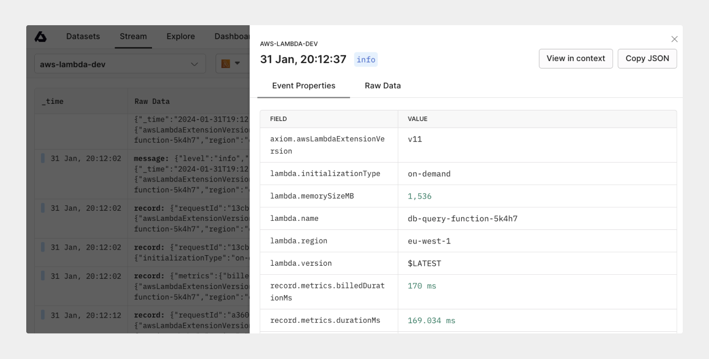 Monitor Lambda functions and usage in Axiom