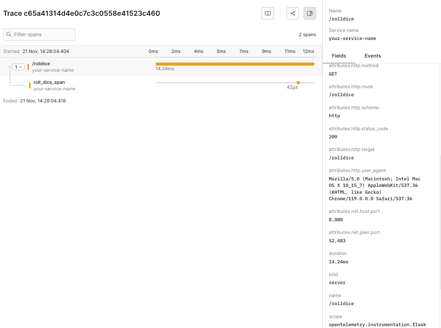 Observing the Telemetry data in Axiom image