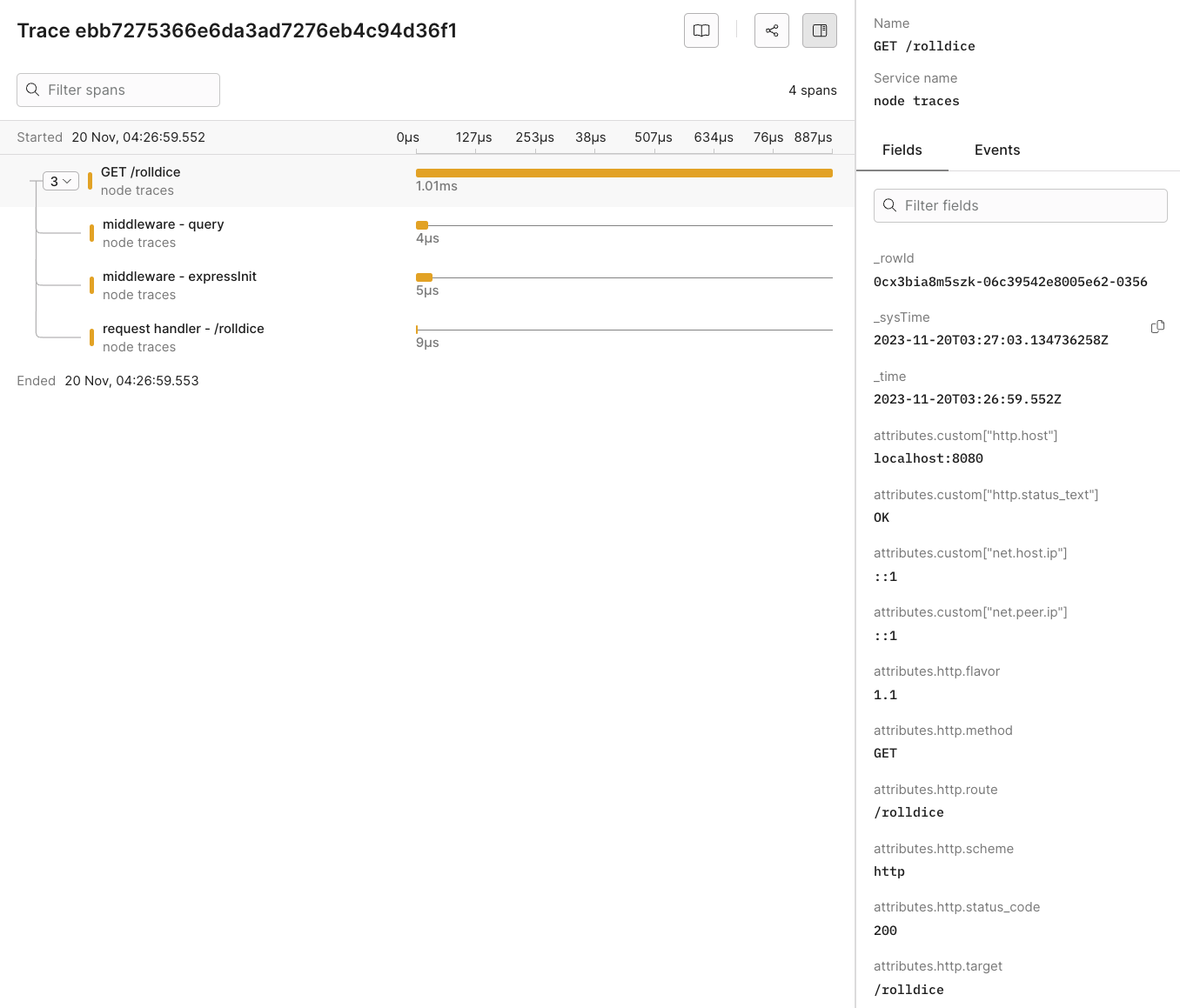Observing the telemetry data in Axiom