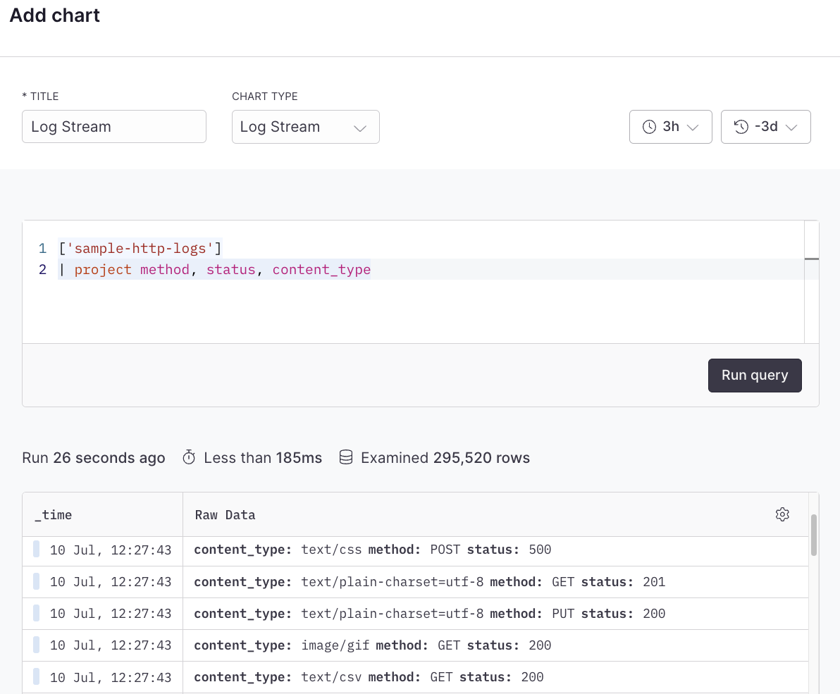 Log stream example with APL