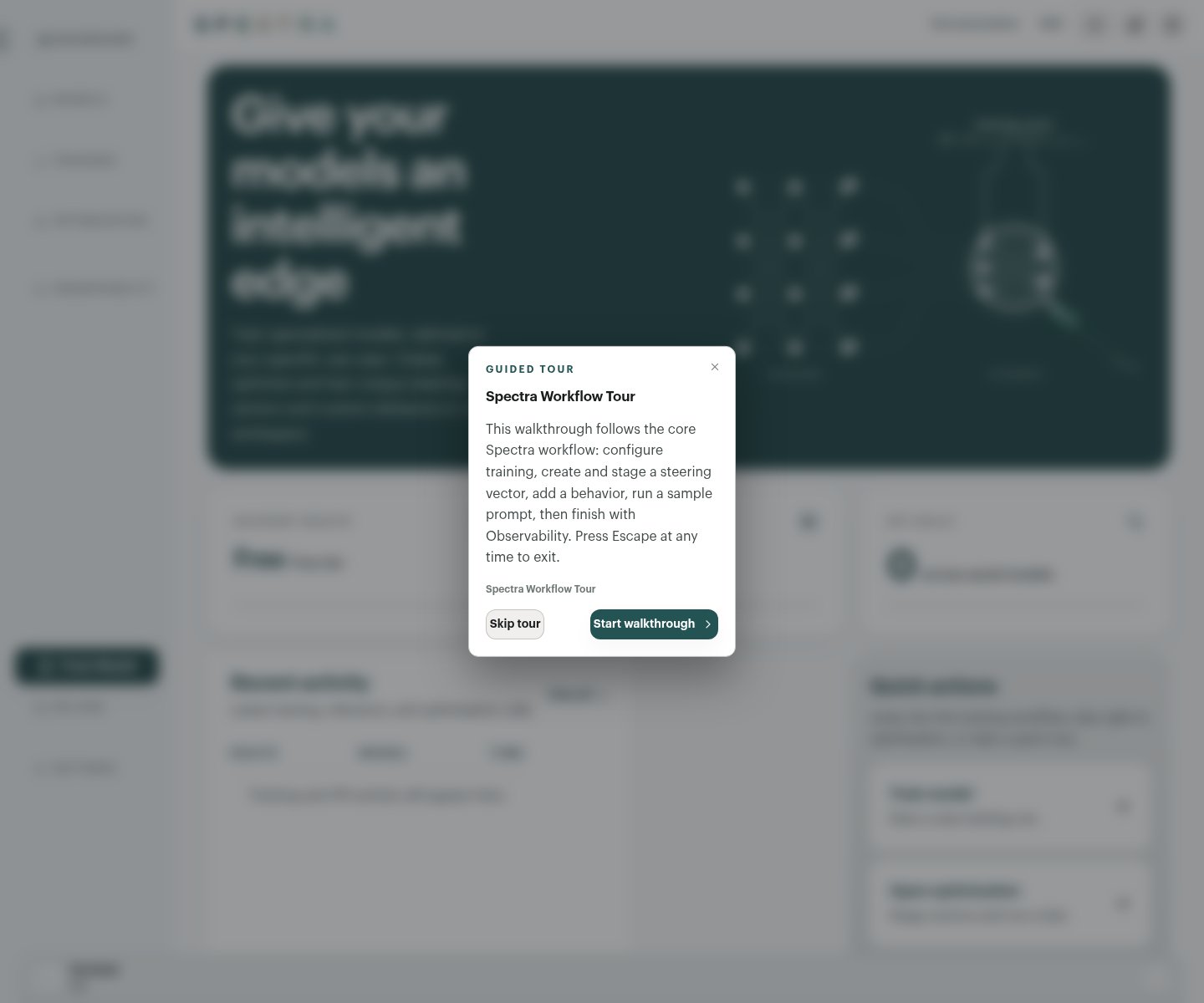 Guided tour start dialog on the Dashboard