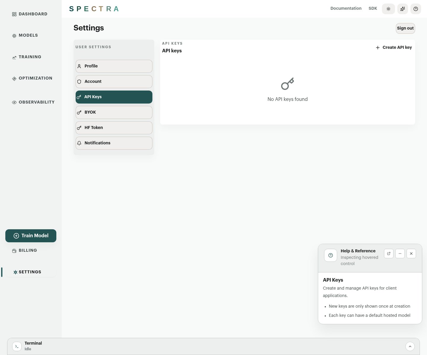Contextual help panel on the Settings page