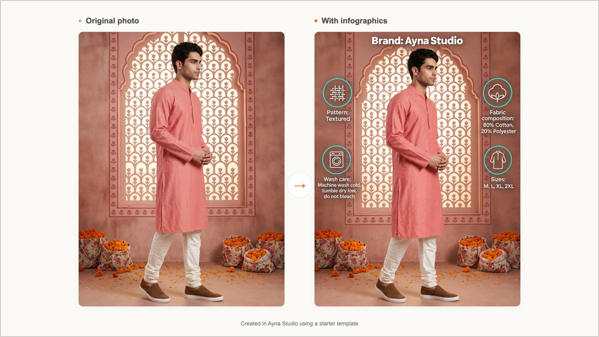 Photo with and without infographics