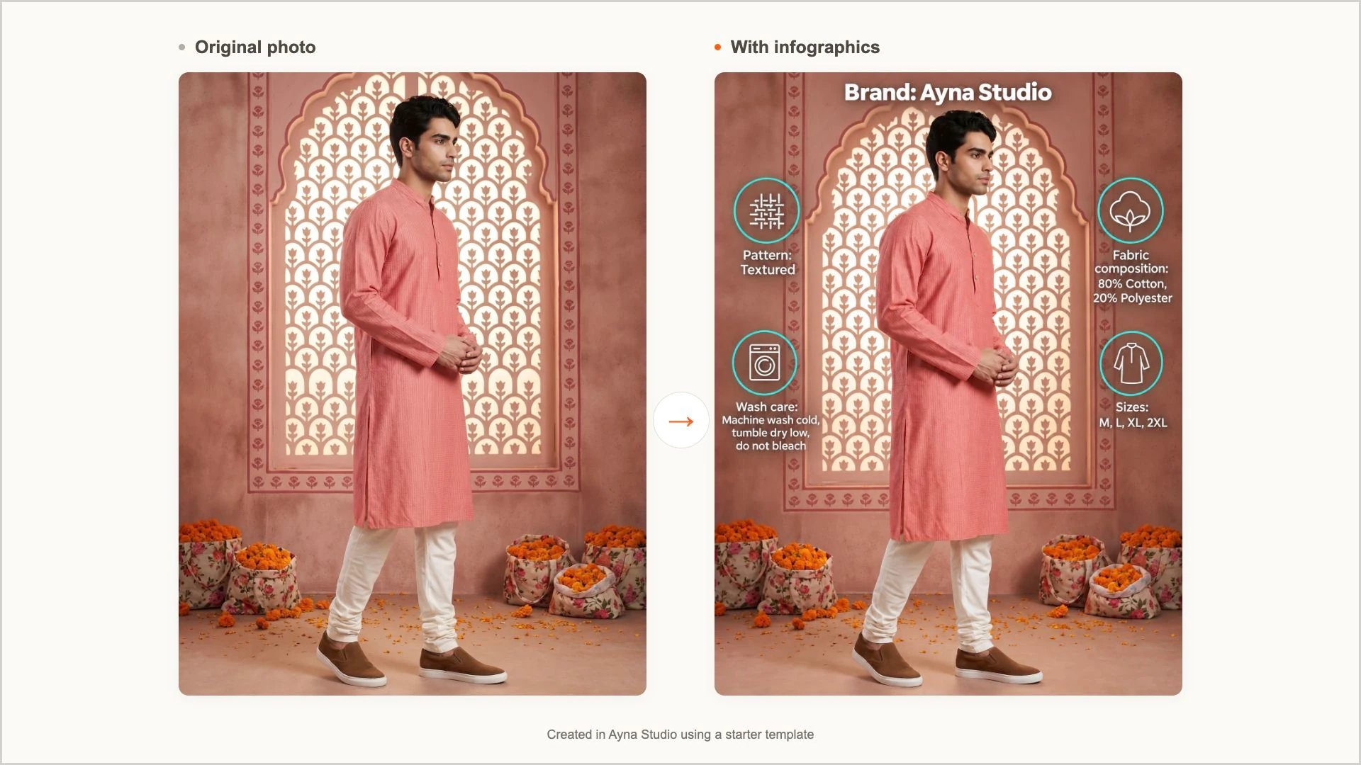 Photo with and without infographics