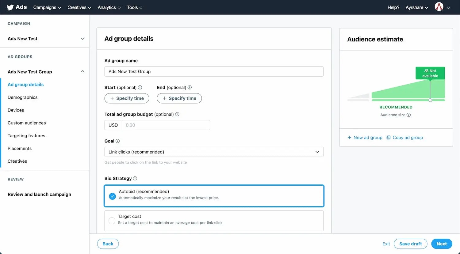 Set Up Ads Group