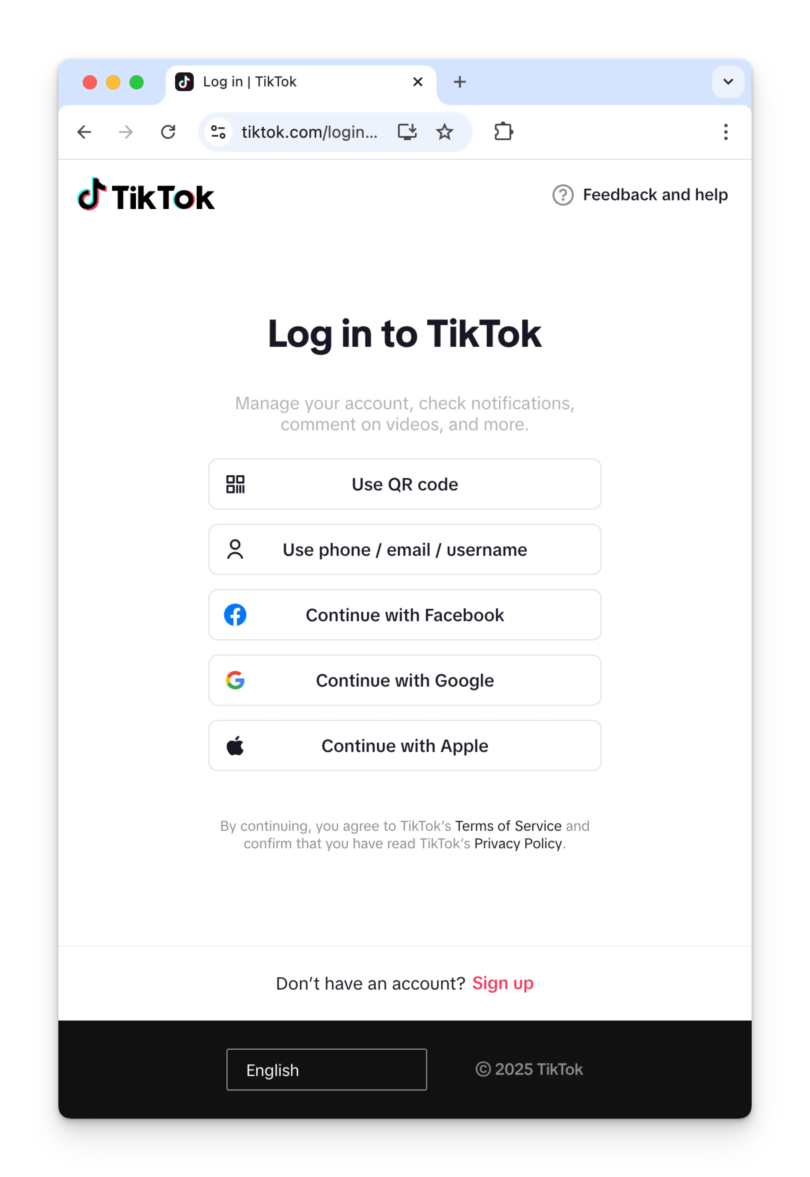 TikTok login