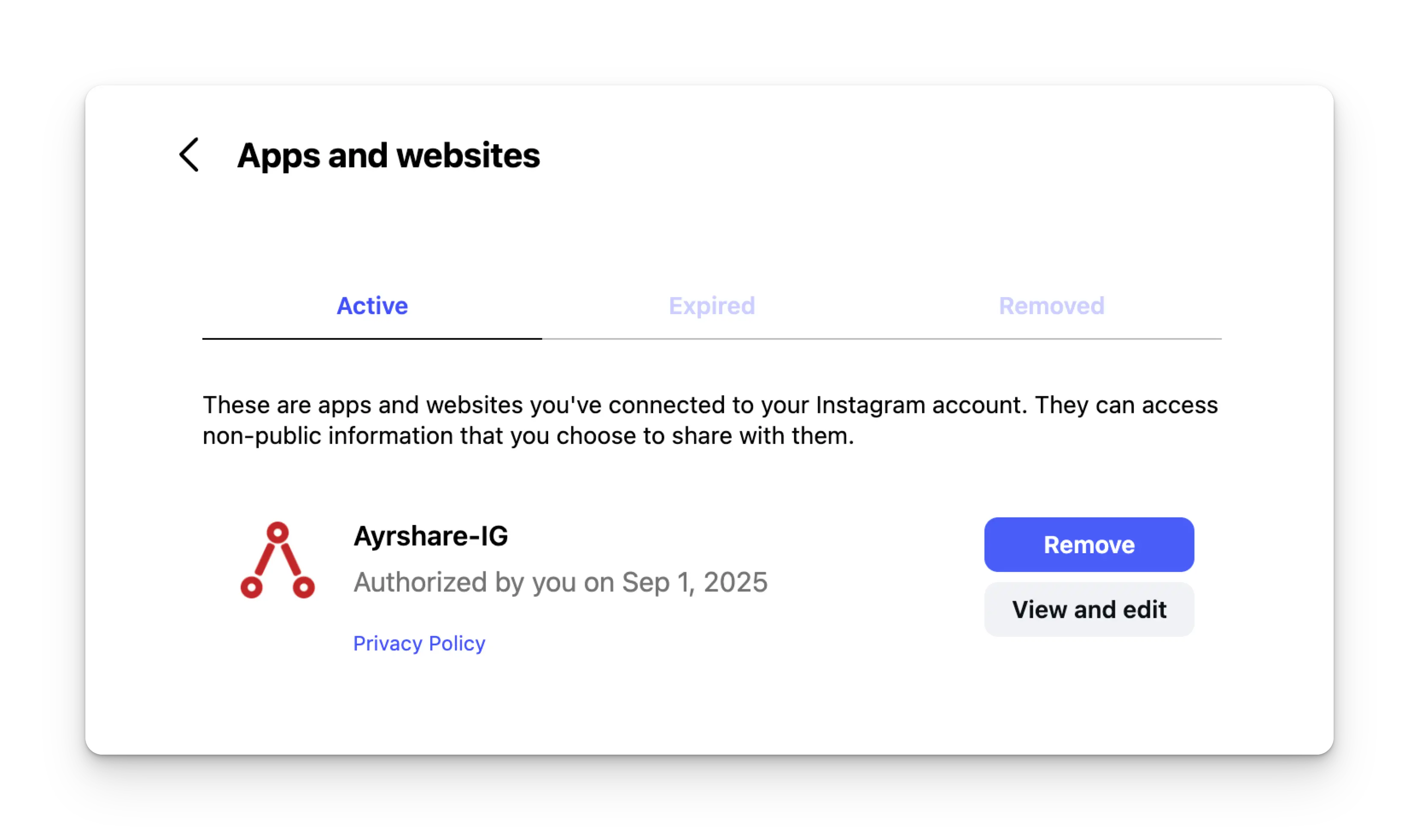 Remove Ayrshare app