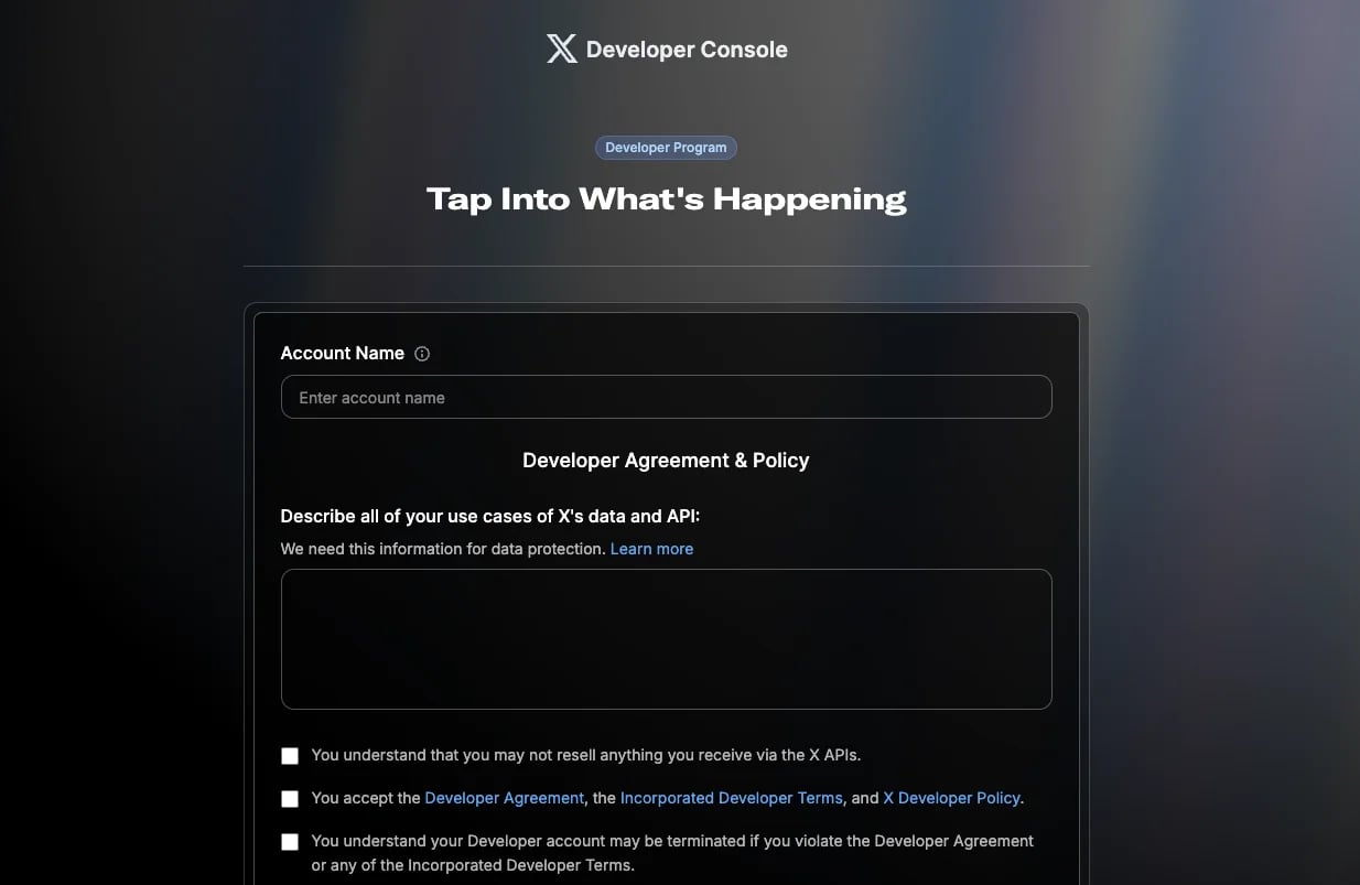 X Developer Console sign-in page