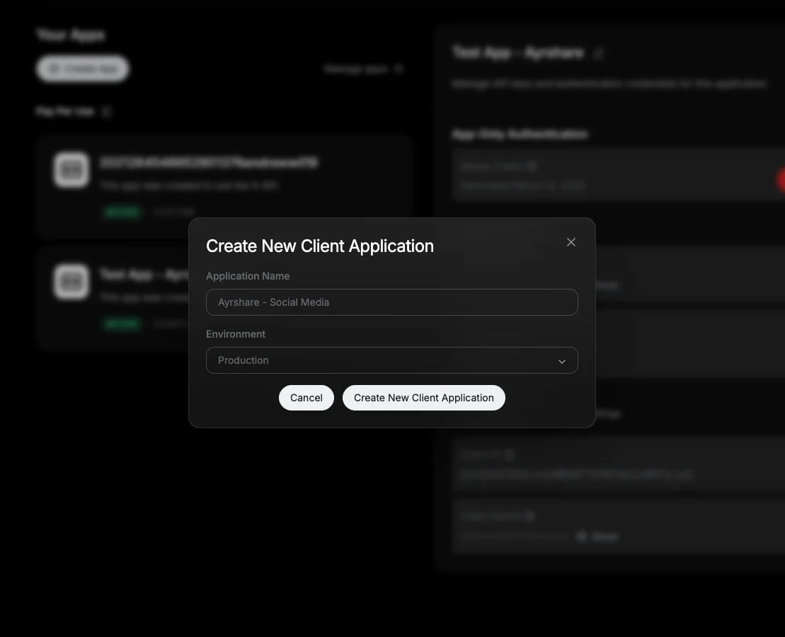 Production environment selection and credentials popup
