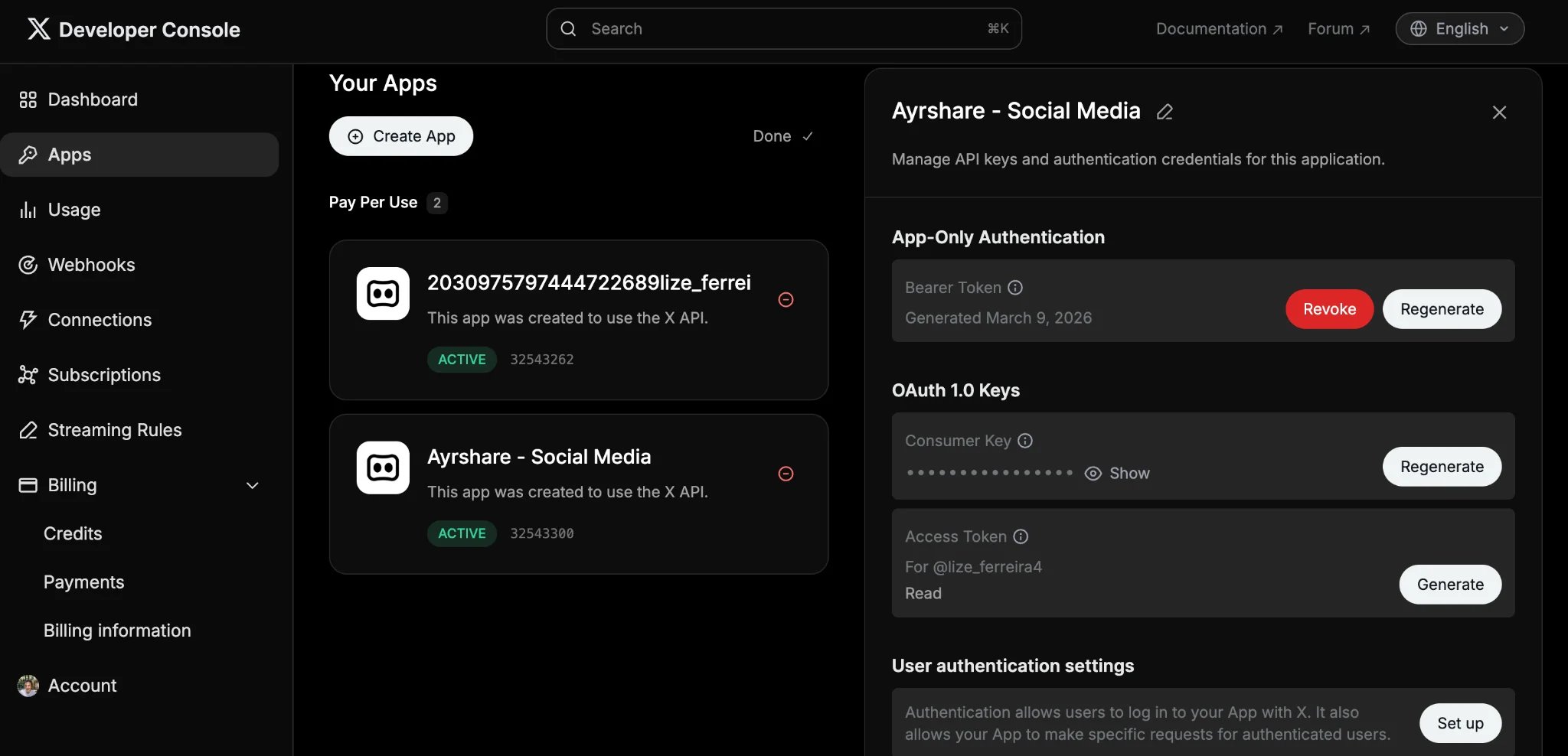 User authentication settings, click Set up