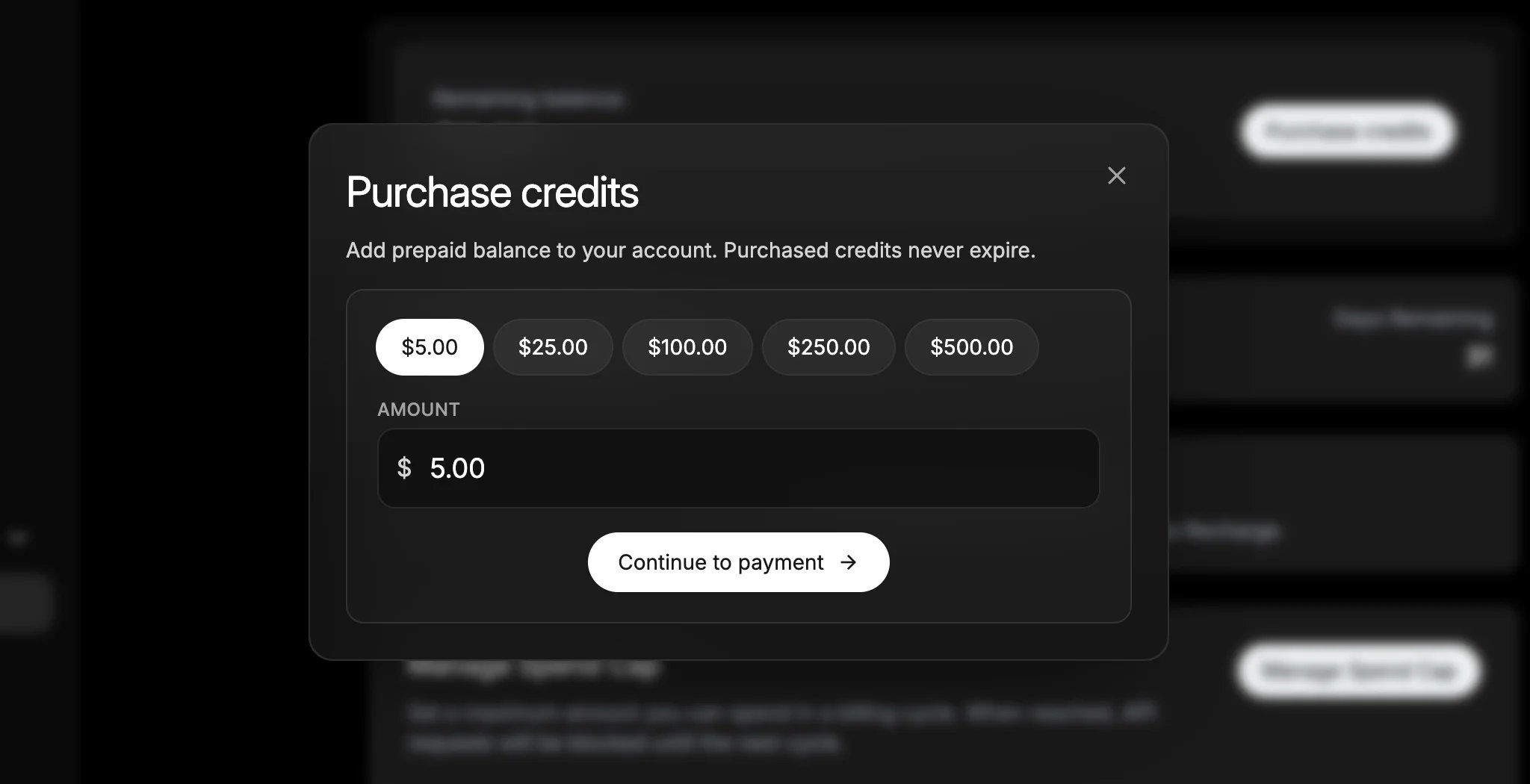 Credit purchase page in the X Developer Console