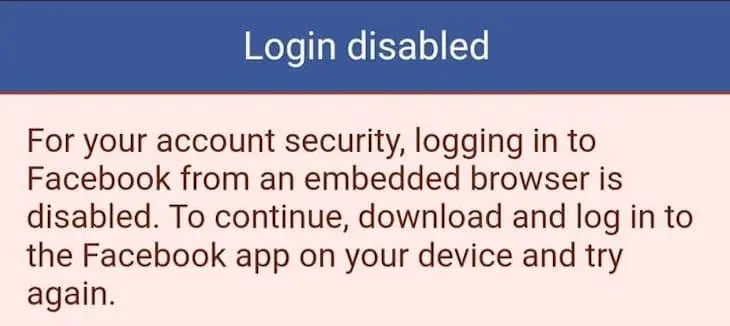 Facebook Login Disabled