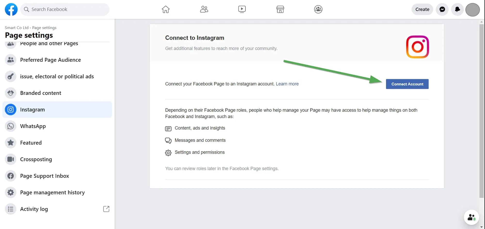 Review connected IG accounts