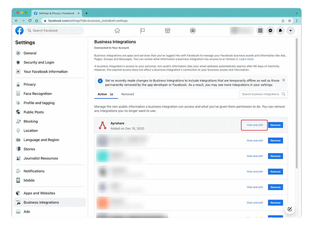 Verify Facebook permissions